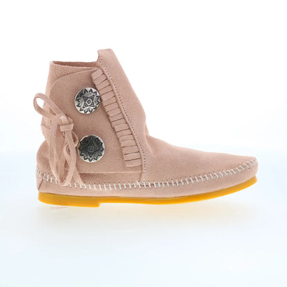 Minnetonka Two Button Boot 446P Womens Pink Suede Ankle & Booties Boots