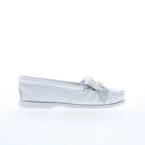 Minnetonka Unbeaded Kilty 204 Womens White Leather Loafer Flats Shoes