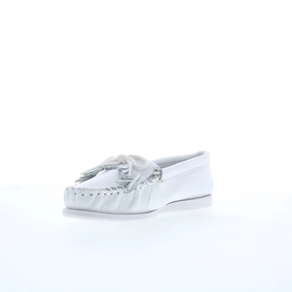 Minnetonka Unbeaded Kilty 204 Womens White Leather Loafer Flats Shoes