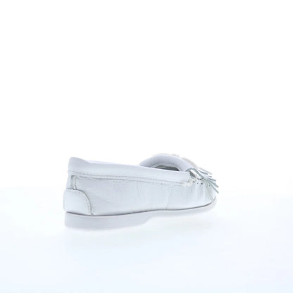 Minnetonka Unbeaded Kilty 204 Womens White Leather Loafer Flats Shoes