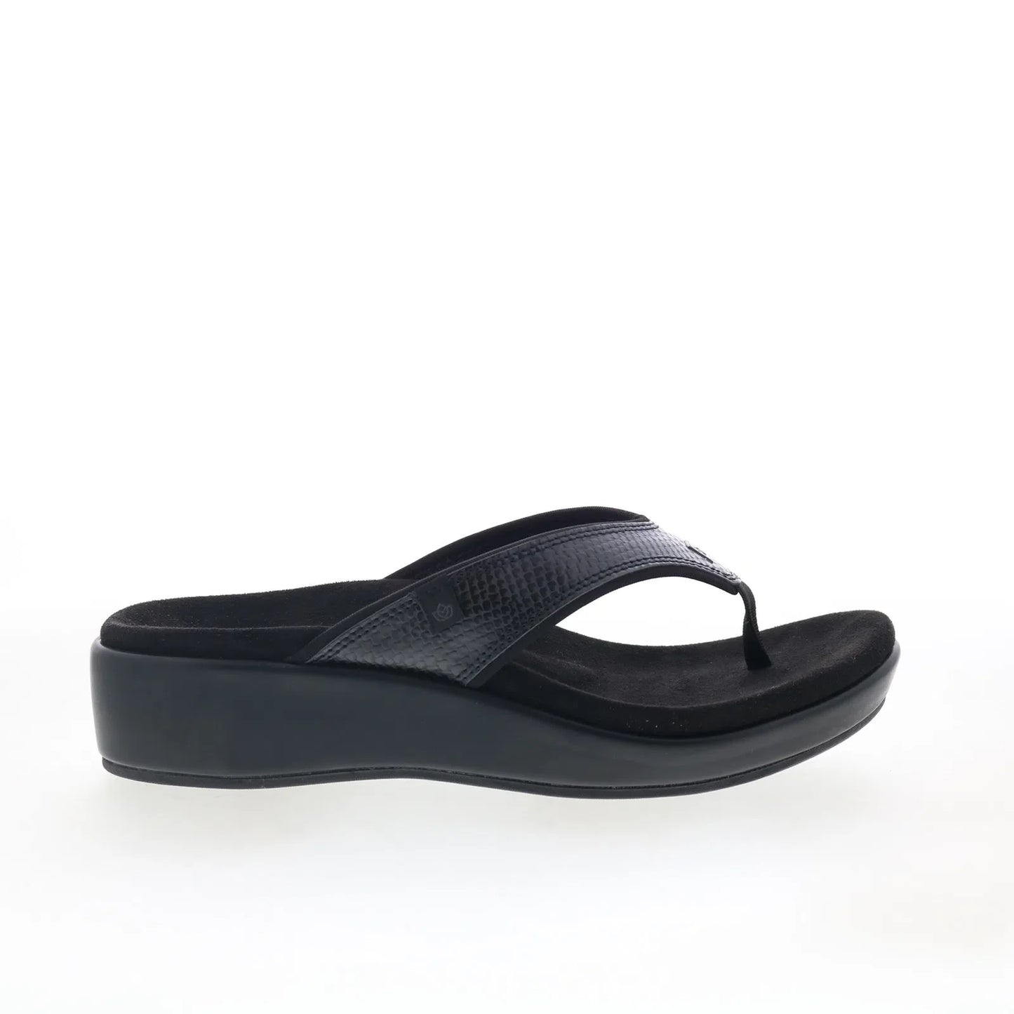 Spenco Weekend SP1076BLK Womens Black Leather Flip-Flops Sandals Shoes