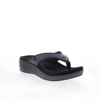 Spenco Weekend SP1076BLK Womens Black Leather Flip-Flops Sandals Shoes