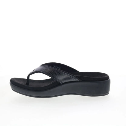 Spenco Weekend SP1076BLK Womens Black Leather Flip-Flops Sandals Shoes