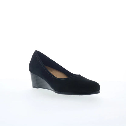 Trotters Winnie T1965-003 Womens Black Nubuck Slip On Wedges Heels Shoes