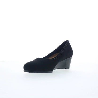 Trotters Winnie T1965-003 Womens Black Nubuck Slip On Wedges Heels Shoes