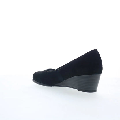 Trotters Winnie T1965-003 Womens Black Nubuck Slip On Wedges Heels Shoes