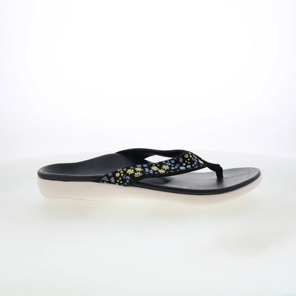 Spenco Yumi Dainty Floral SP1128BLK Womens Black Flip-Flops Sandals Shoes