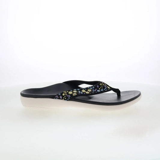 Spenco Yumi Dainty Floral SP1128BLK Womens Black Flip-Flops Sandals Shoes